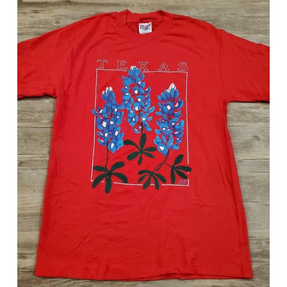 Westwood Texas Bluebonnet T-Shirt Sz M Single Stitch Red 80s 90s Made in USA VTG